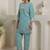 Teal silk-blend straight kurta with palazzos