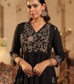 Black silk-blend a-line kurta with trousers