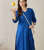 Blue cotton straight kurta with trousers