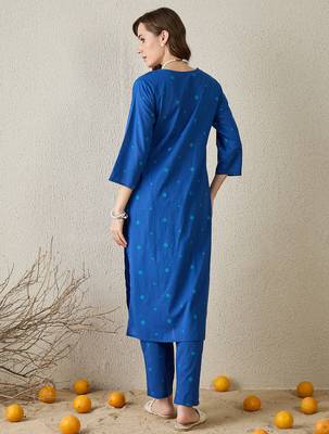 Blue cotton straight kurta with trousers 2