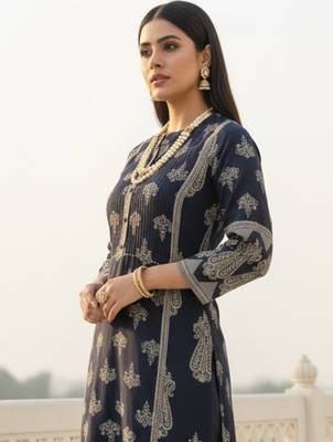 Black cotton a-line kurta with trousers 1