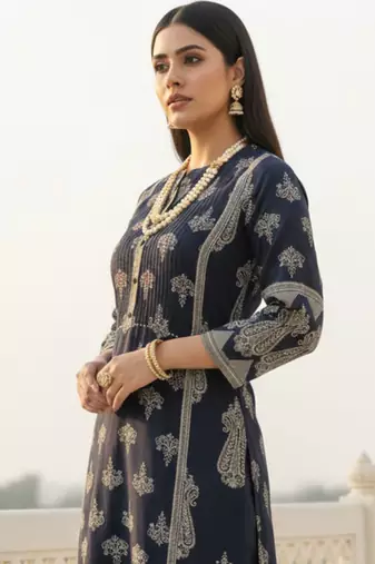 Black cotton a-line kurta with trousers