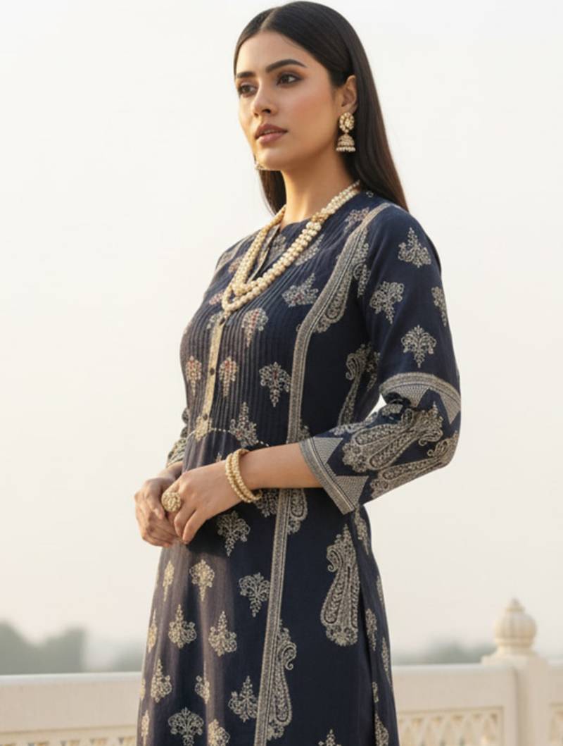 Black cotton a-line kurta with trousers
