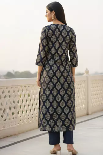 Black cotton a-line kurta with trousers