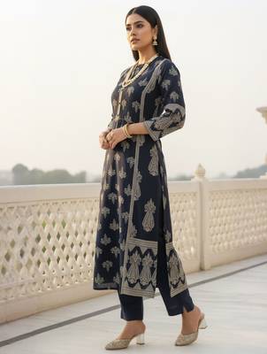 Black cotton a-line kurta with trousers 3