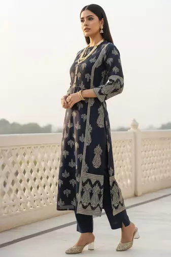 Black cotton a-line kurta with trousers