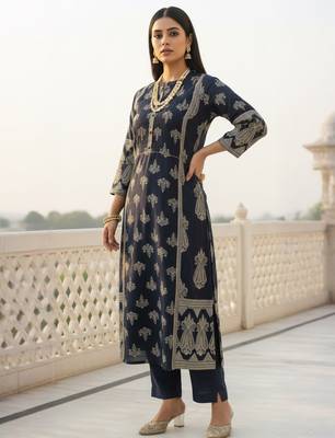 Black cotton a-line kurta with trousers 4
