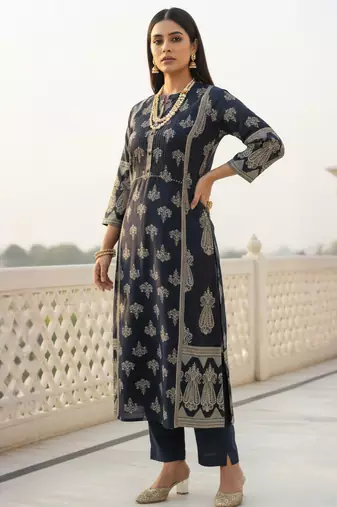 Black cotton a-line kurta with trousers