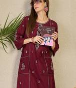 Maroon cotton a-line kurta with trousers