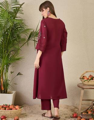 Maroon cotton a-line kurta with trousers 2