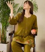 Olive rayon a-line kurta with palazzos