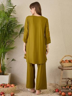 Olive rayon a-line kurta with palazzos 2