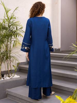 Blue rayon a-line kurta with palazzos 2