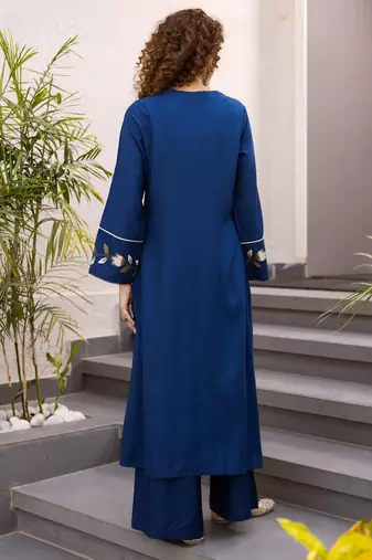 Blue rayon a-line kurta with palazzos