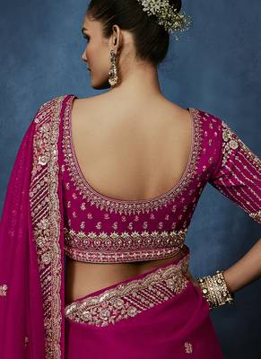 rani pink pure based fancy fabric embroidery saree 4