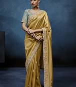 mustard pure based fancy fabric embroidery saree
