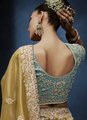 mustard pure based fancy fabric embroidery saree 2
