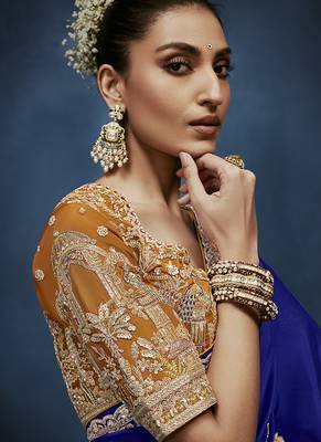 mustard pure based fancy fabric embroidery saree 5