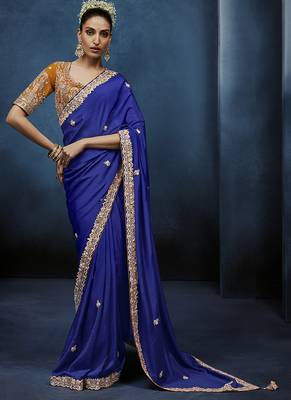 blue pure based fancy fabric embroidery saree 1