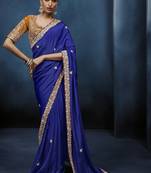 blue pure based fancy fabric embroidery saree