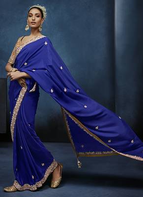 blue pure based fancy fabric embroidery saree 2