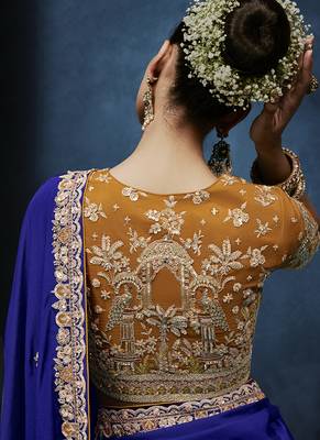 blue pure based fancy fabric embroidery saree 3