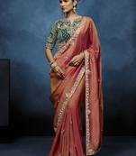 peach pure based fancy fabric embroidery saree