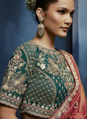 peach pure based fancy fabric embroidery saree 2