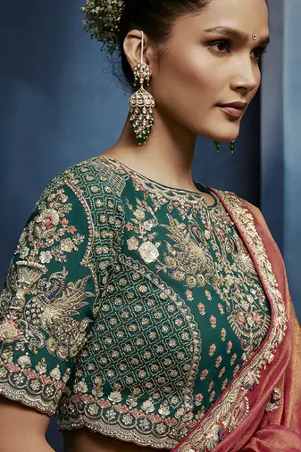 peach pure based fancy fabric embroidery saree