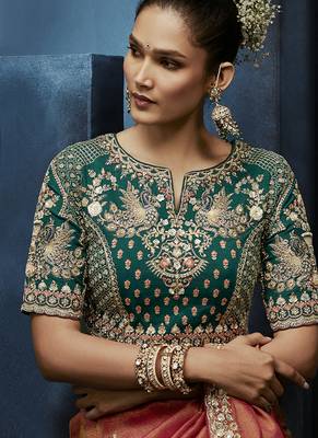 peach pure based fancy fabric embroidery saree 3