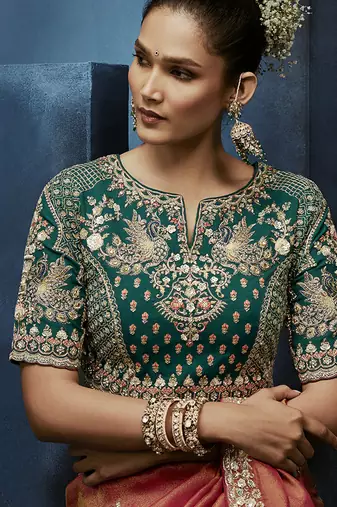 peach pure based fancy fabric embroidery saree
