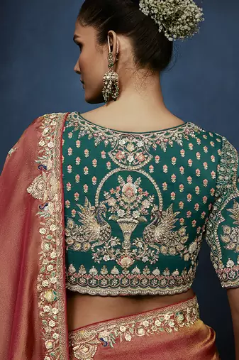 peach pure based fancy fabric embroidery saree