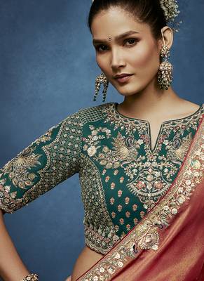 peach pure based fancy fabric embroidery saree 5