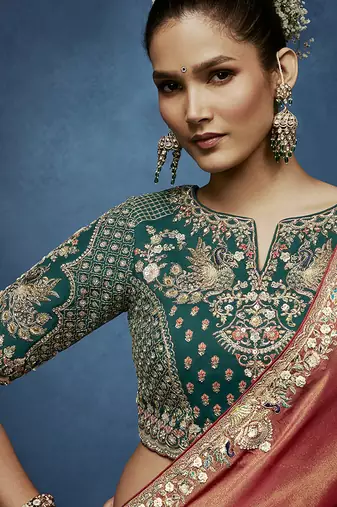 peach pure based fancy fabric embroidery saree
