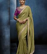 olive pure based fancy fabric embroidery saree