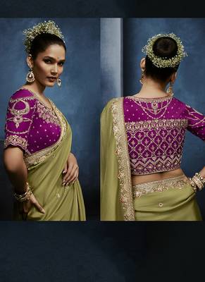 olive pure based fancy fabric embroidery saree 4