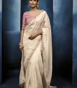 off-white pure based fancy fabric embroidery saree