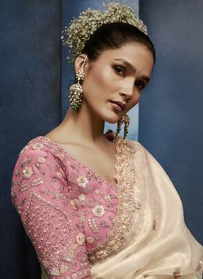 off-white pure based fancy fabric embroidery saree 3