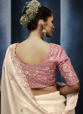 off-white pure based fancy fabric embroidery saree 4