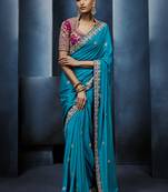 sky blue pure based fancy fabric embroidery saree