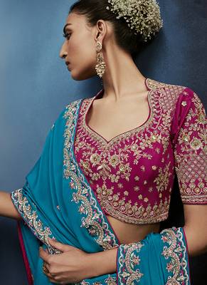 sky blue pure based fancy fabric embroidery saree 2