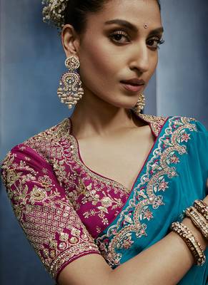 sky blue pure based fancy fabric embroidery saree 3