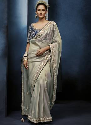 grey pure based fancy fabric embroidery saree 1