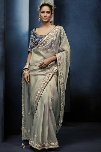 grey pure based fancy fabric embroidery saree