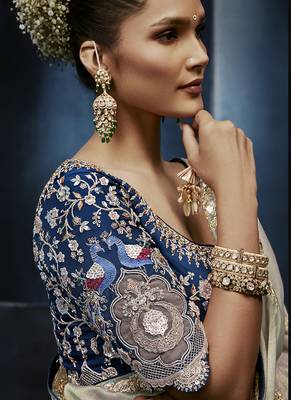 grey pure based fancy fabric embroidery saree 3