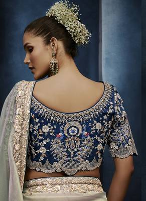 grey pure based fancy fabric embroidery saree 4
