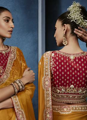 orange pure based fancy fabric embroidery saree 3