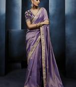 lavender pure based fancy fabric embroidery saree