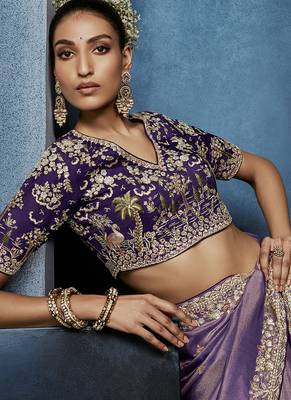 lavender pure based fancy fabric embroidery saree 3