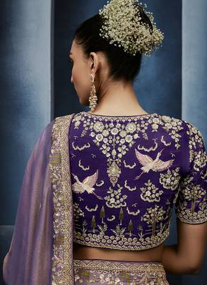 lavender pure based fancy fabric embroidery saree 4